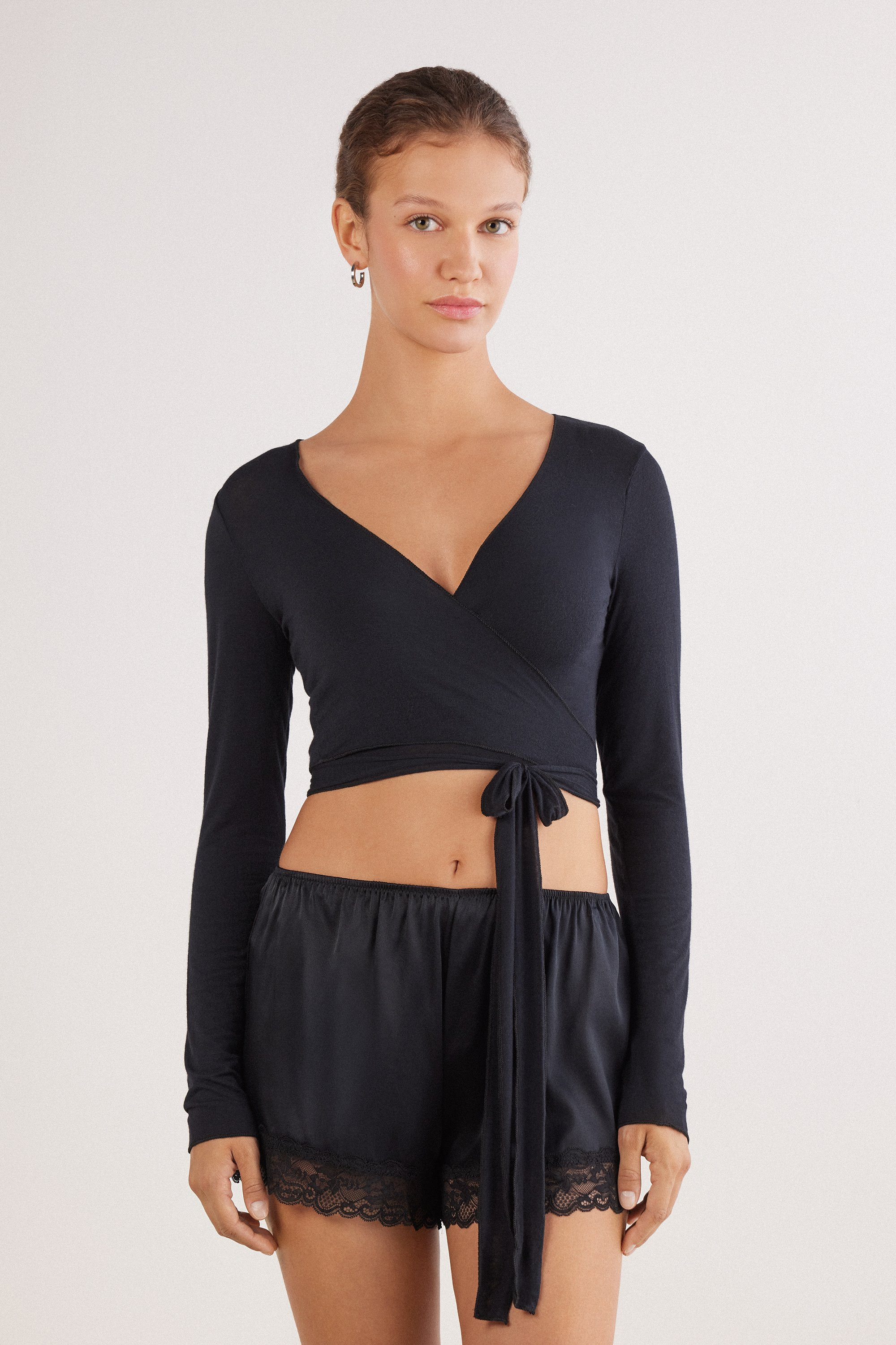Long Sleeve Wrap Top in Modal Ultralight with Cashmere - Intimissimi | Intimissimi (US)