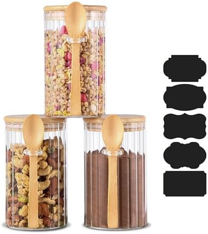 25 FL OZ Airtight Glass Jars with Bamboo Spoons Lids Overnight Oats Container Decorative Coffee B... | Amazon (US)