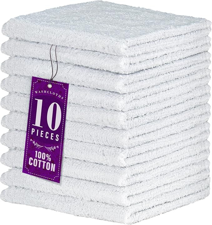 DecorRack 10 Pack 100% Cotton Wash Cloth, Luxurious Soft, 12 x 12 inch Ultra Absorbent, Machine W... | Amazon (US)