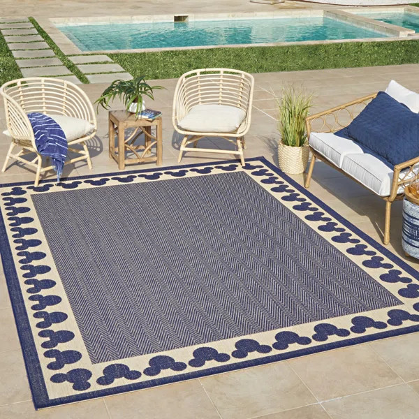 Licensed Disney Mickey Mouse Navy Blue/Beige Border Indoor/Outdoor Area Rug | Wayfair North America