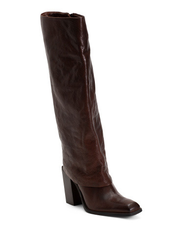 Made In Italy Leather Fold Over High Shaft Boots | TJ Maxx
