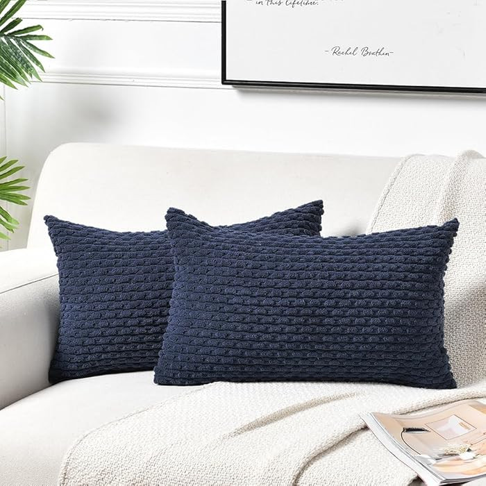 Fancy Homi 2 Packs Navy Blue Decorative Throw Pillow Covers 12x20 Inch for Couch Bed Sofa, Modern... | Amazon (US)