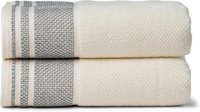 Texere 100% Organic Cotton Rice Weave Jacquard 700 GSM Luxury Bath Towel Set - 2 Large Bath Towel... | Amazon (US)