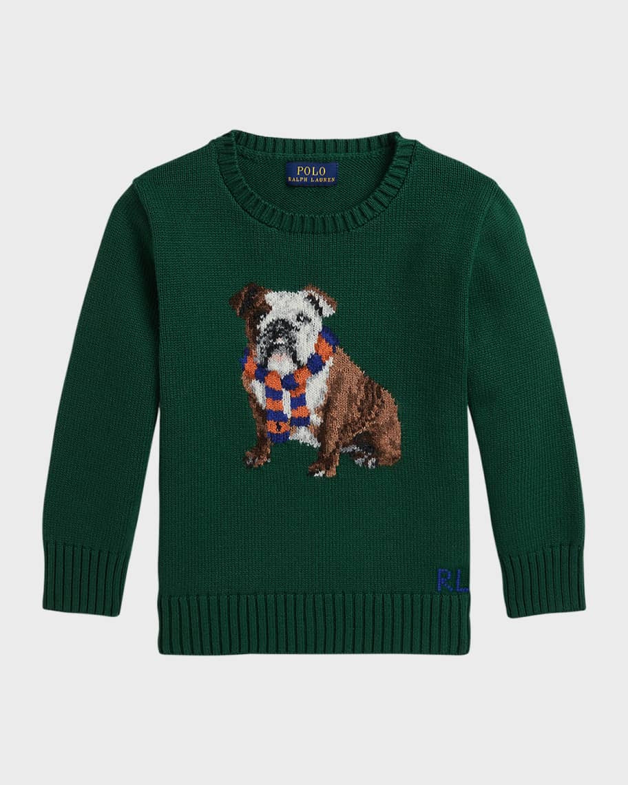 Boy's Bulldog Intarsia Knit Sweater, Size S-XL | Neiman Marcus
