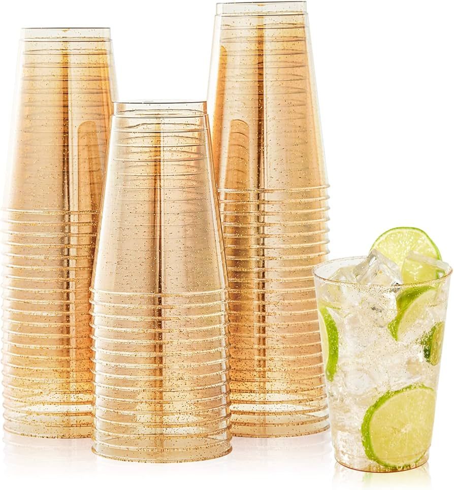 JOLLY CHEF 100 Pack 12 oz Champagne Gold Plastic Cups, Disposable Gold Cups, Clear Plastic Tumble... | Amazon (US)