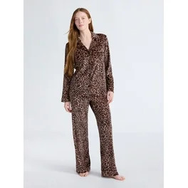 Joyspun Women’s Dreamy Soft Collection Long Sleeve Top and Pants Pajama Set, Sizes XS-4X | Walmart (US)