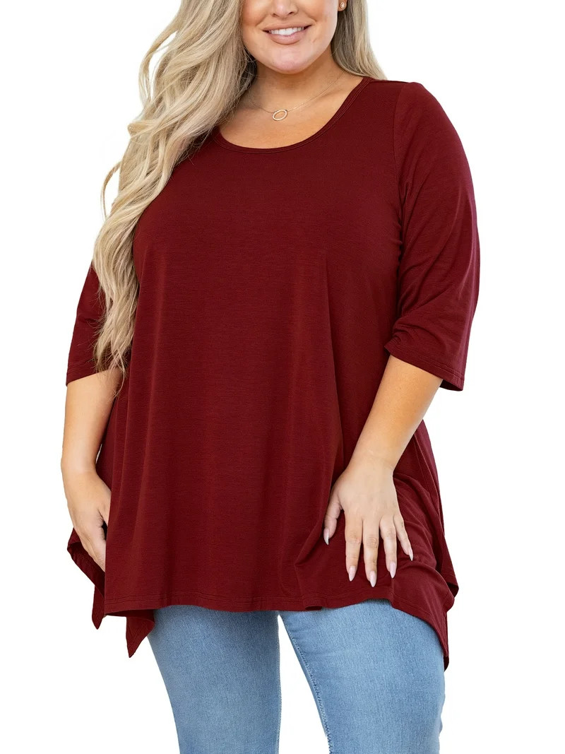 SHOWMALL Plus Size Clothes for Women 3/4 Sleeve Blouse Wine Red 2X Swing Top Maternity Clothing C... | Walmart (US)