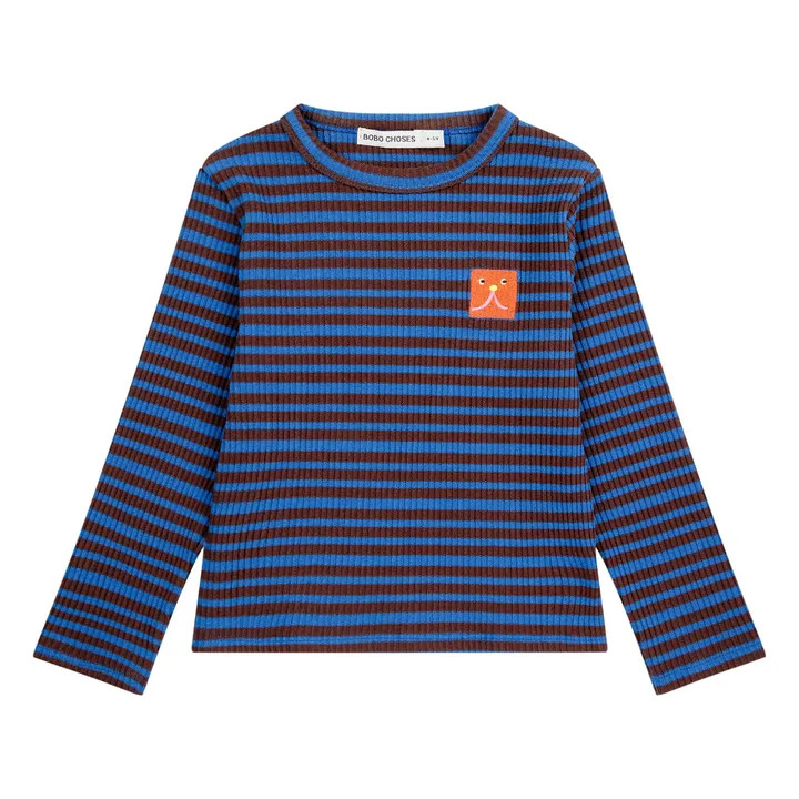 Funny Face Ribbed T-shirt | Blue | Smallable