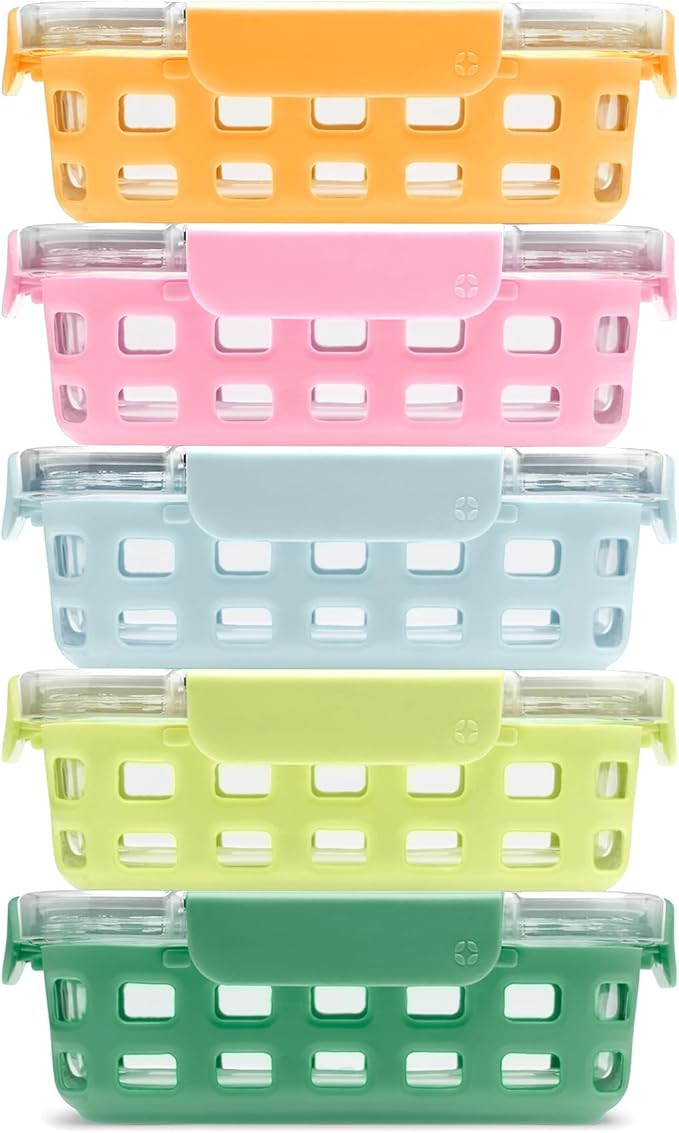 Ello Duraglass 3.4 Cup Meal Prep Sets 10Pc, 5 Pack Set- Glass Food Storage Container with Silicon... | Amazon (US)