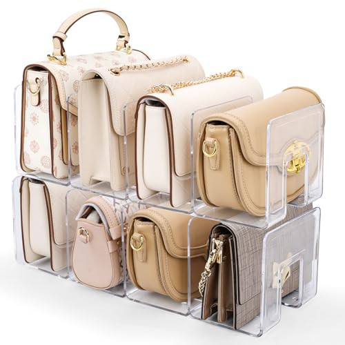 AMZABBY 2 Pack Acrylic Purse Organizer for Closet, 8-Slot Bag & Purse Organizer, No Assembly, Clear Handbag Storage Shelf .for Shelf Divider Handbags, Clothes, Sweater | Amazon (US)