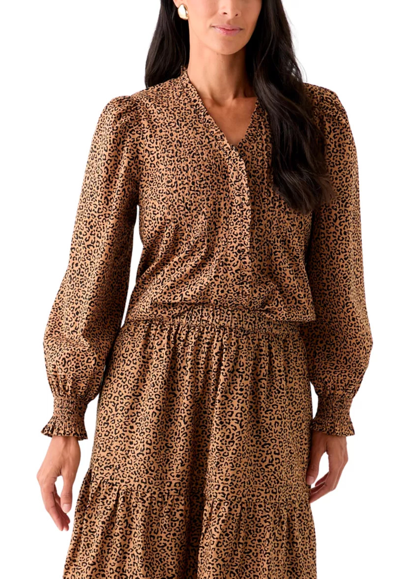 Women's Long Sleeve Ruffle Front Printed Top | Belk