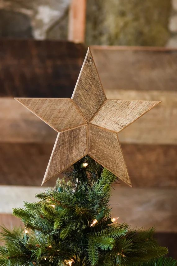 Natural Star Christmas Tree Topper Decoration- 12 inch star tree topper made from reclaimed wood | Etsy (US)