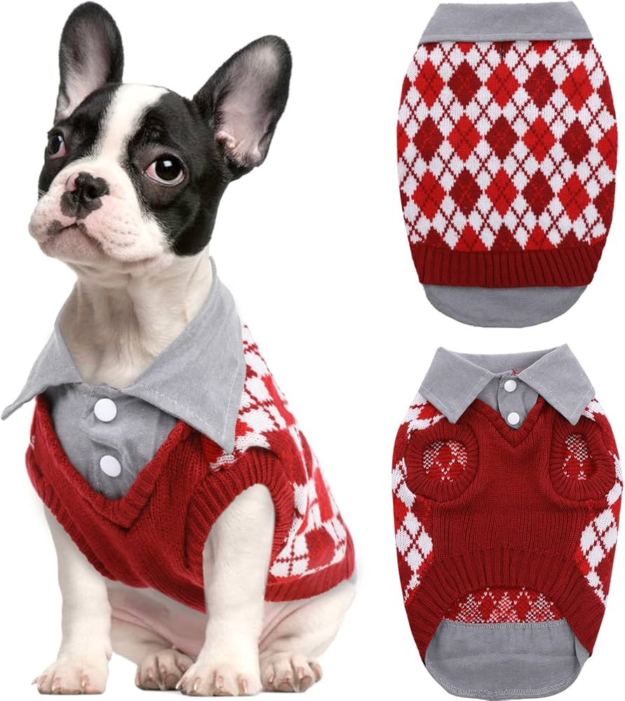 Amazon.com : Kuoser Plaid Dog Sweater Warm Clothes, Patchwork Design Pet Dog Knitwear Classic Pul... | Amazon (US)