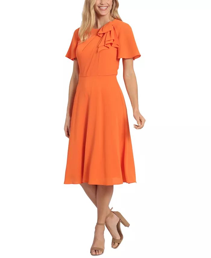 Women's Bow-Neck Flutter-Sleeve Midi Dress | Macys (US)