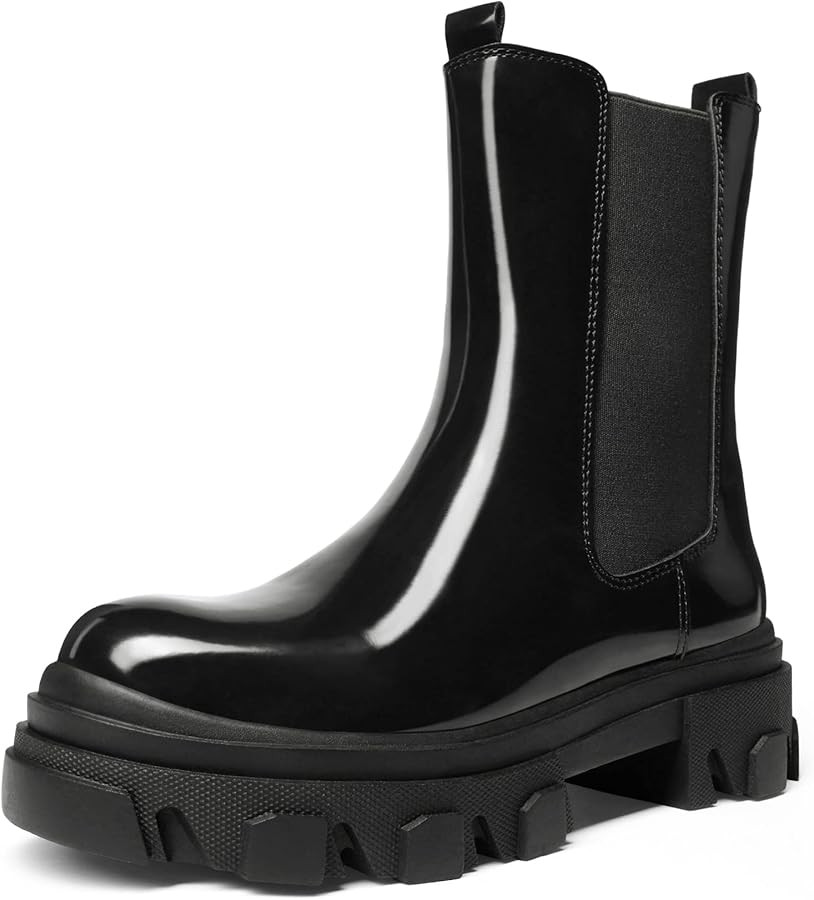 DREAM PAIRS Women's Platform Chelsea Boots Lug Sole Combat Mid Calf Slip On Chunky Ankle Booties | Amazon (US)