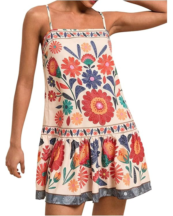 Floerns Women's Sleeveless Cami Dress Floral Flounce Hem Summer Short Dresses | Amazon (US)