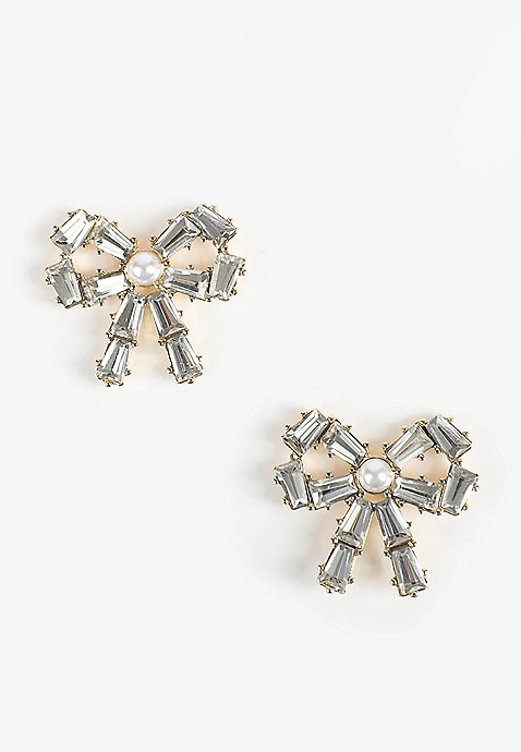 Crystal Bow Stud Earrings | Maurices