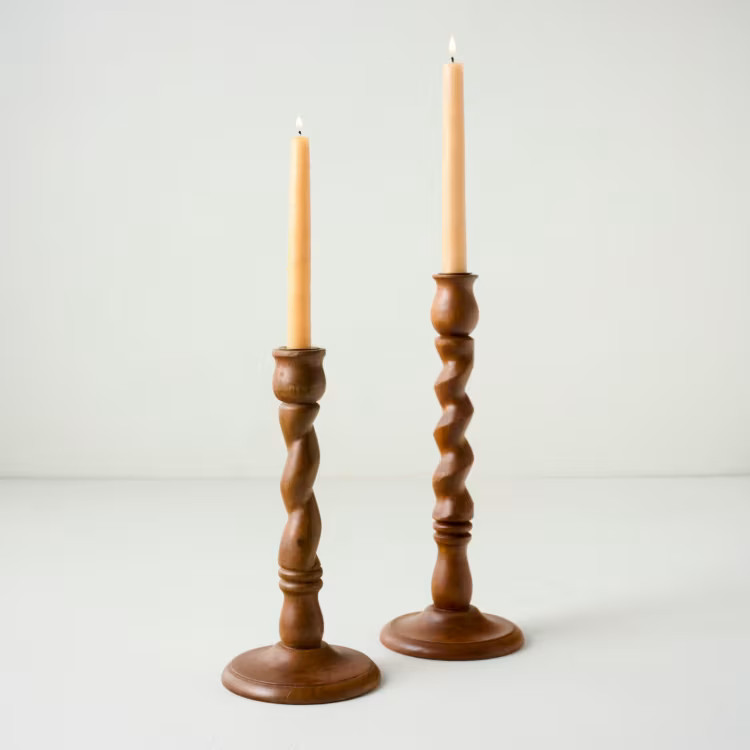 Wooden Barley Twist Taper Holder | Magnolia