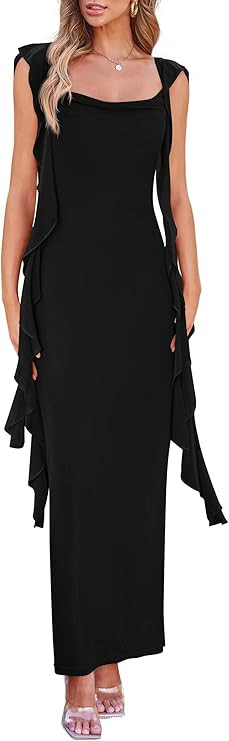 PRETTYGARDEN Women's Summer Long Formal Wedding Guest Dress Sleeveless Ruffle Cocktail Party Maxi... | Amazon (US)