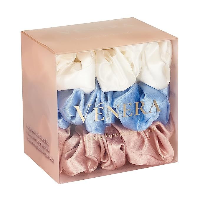 VÉNERA Silk 100% Pure 22 Momme Mulberry Silk Scrunchies- 3 Pieces Silk Hair Ties for Anti-Crease... | Amazon (US)