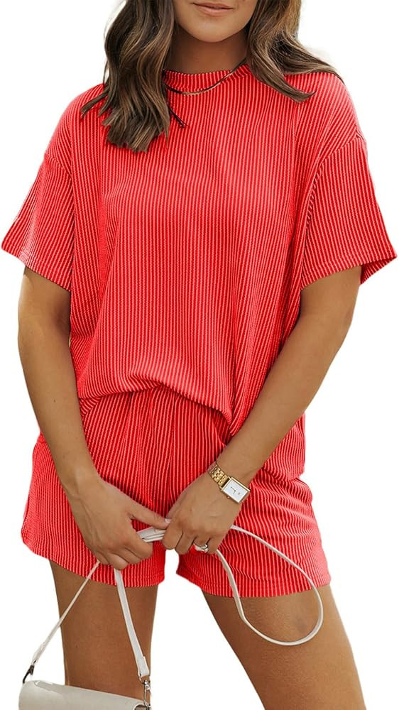 MARZXIN Women 2 Piece Short Set with Vertical Stripes Summer Cruise Outfits | Amazon (US)