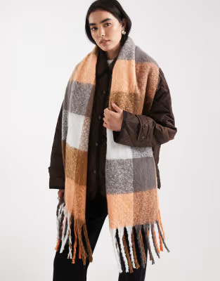 Threadbare blanket scarf in gray and white gingham print | ASOS (Global)