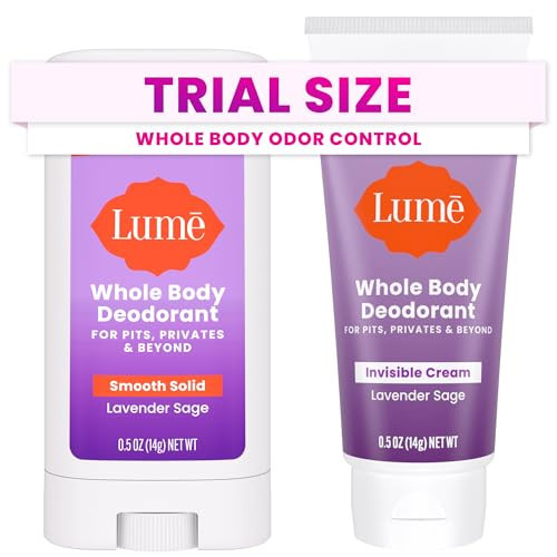 Lume Whole Body Deodorant - Invisible Cream + Solid Stick Mini Bundle - 72 Hour Odor Control - Aluminum & Baking Soda Free, Skin Loving - 0.5 Ounce Each - Travel, Trial Size Minis (Lavender Sage) | Amazon (US)