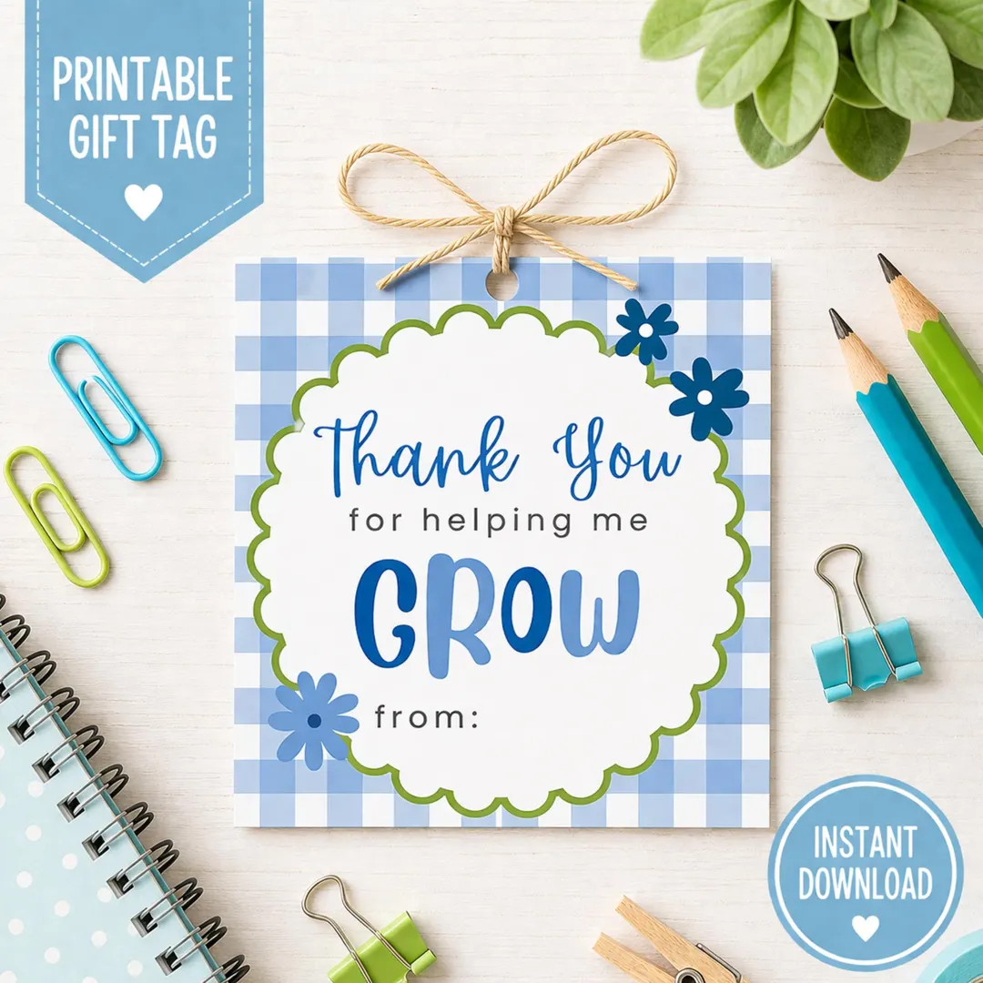 Teacher Appreciation Gift Tag Printable | Thank You for Helping Me Grow Tag | End of Year Teacher... | Etsy (Global)