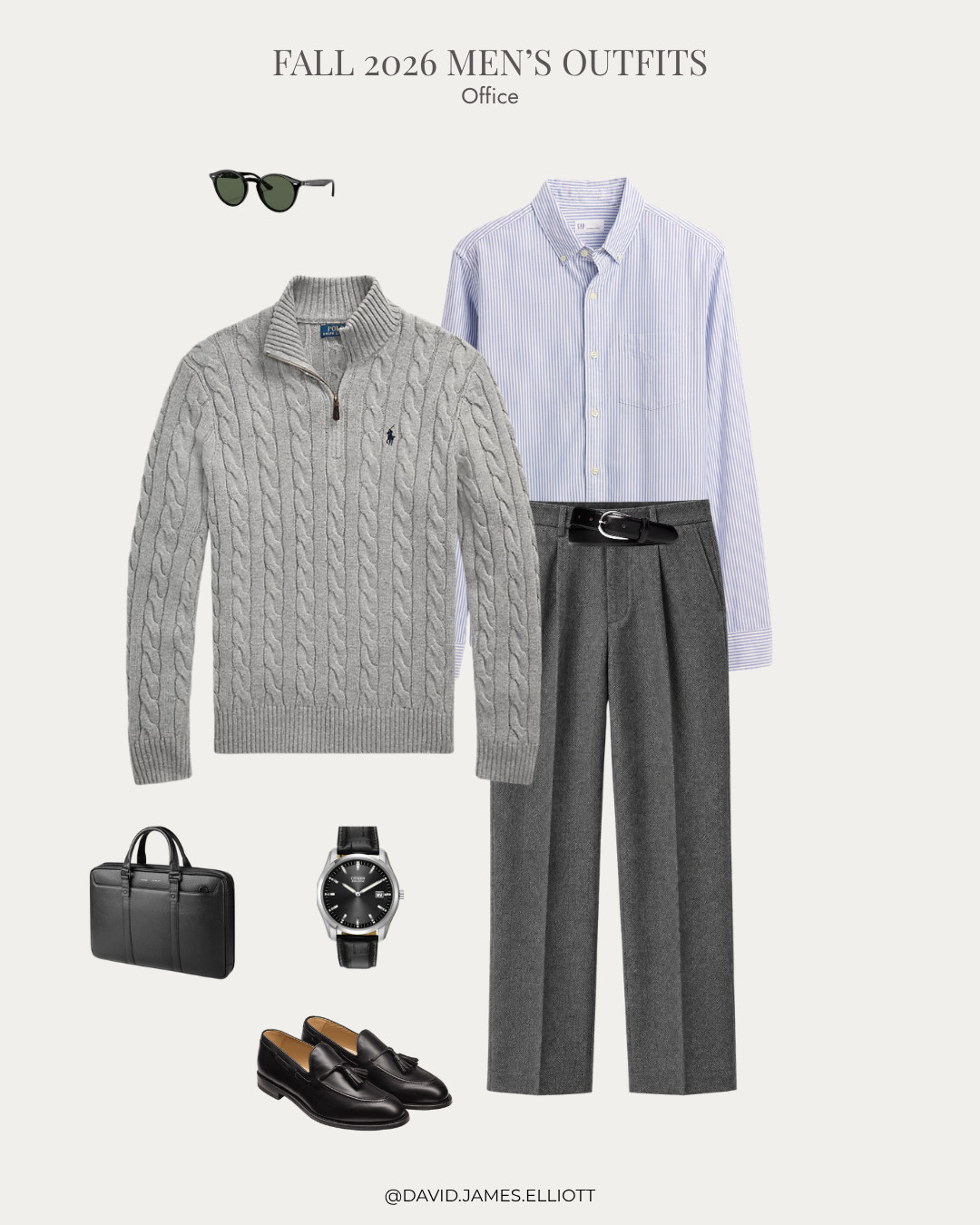 Smart casual office outfit with trousers and a cable knit sweater.  

 #LTKMens