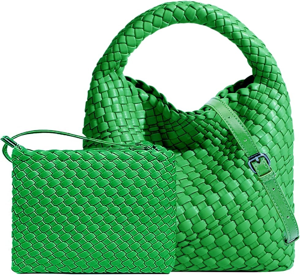 Handmade Woven Shoulder Bags for Women Cute Hobo Tote Handbag Mini Clutch Purse with Magnetic Buc... | Amazon (US)