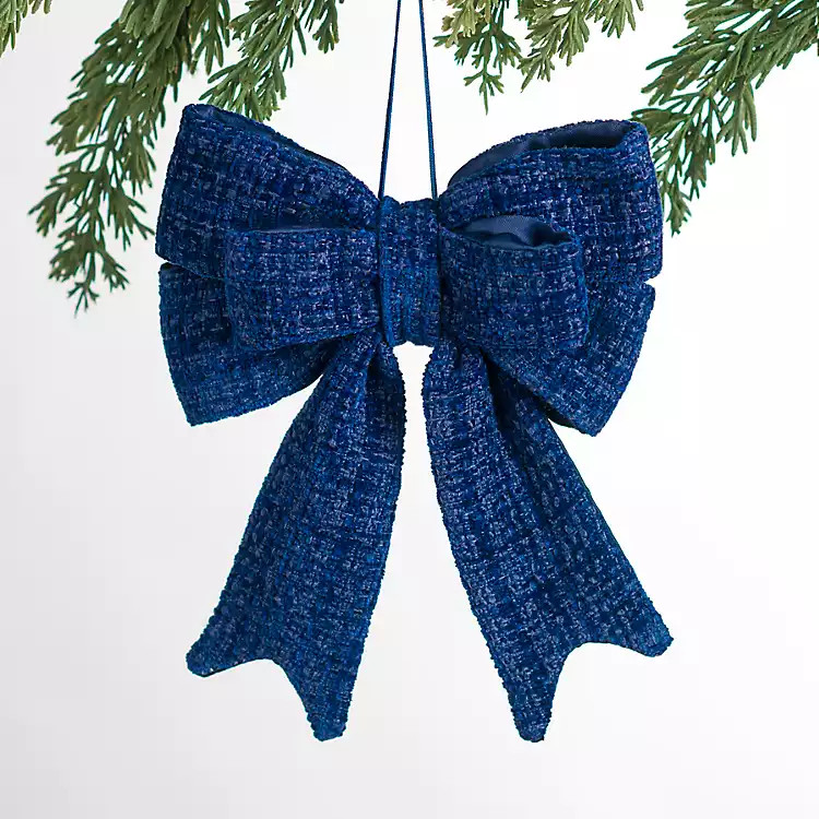 New! Navy Knit Bow Ornaments, Set of 6 | Kirklands