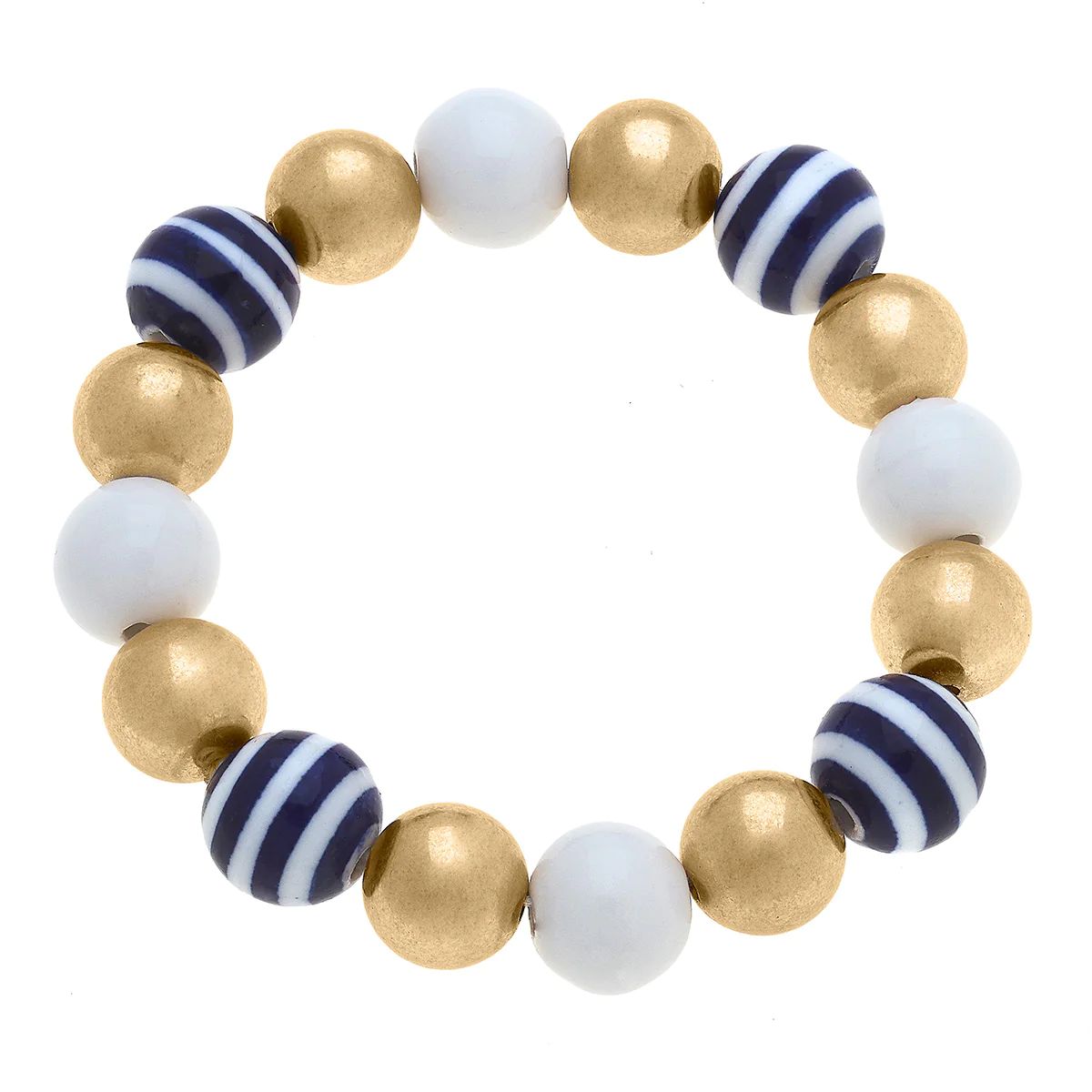 Ruby Nautical Ceramic Ball Bead Stretch Bracelet in Navy & White | CANVAS