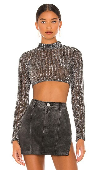 Sia Crop Top in Black Metallic | Revolve Clothing (Global)