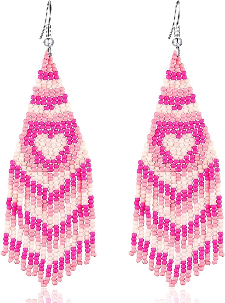 MJartoria Long Beaded Tassel Earrings for Women, Boho Earrings Vintage Drop Dangle Earrings Nativ... | Amazon (US)