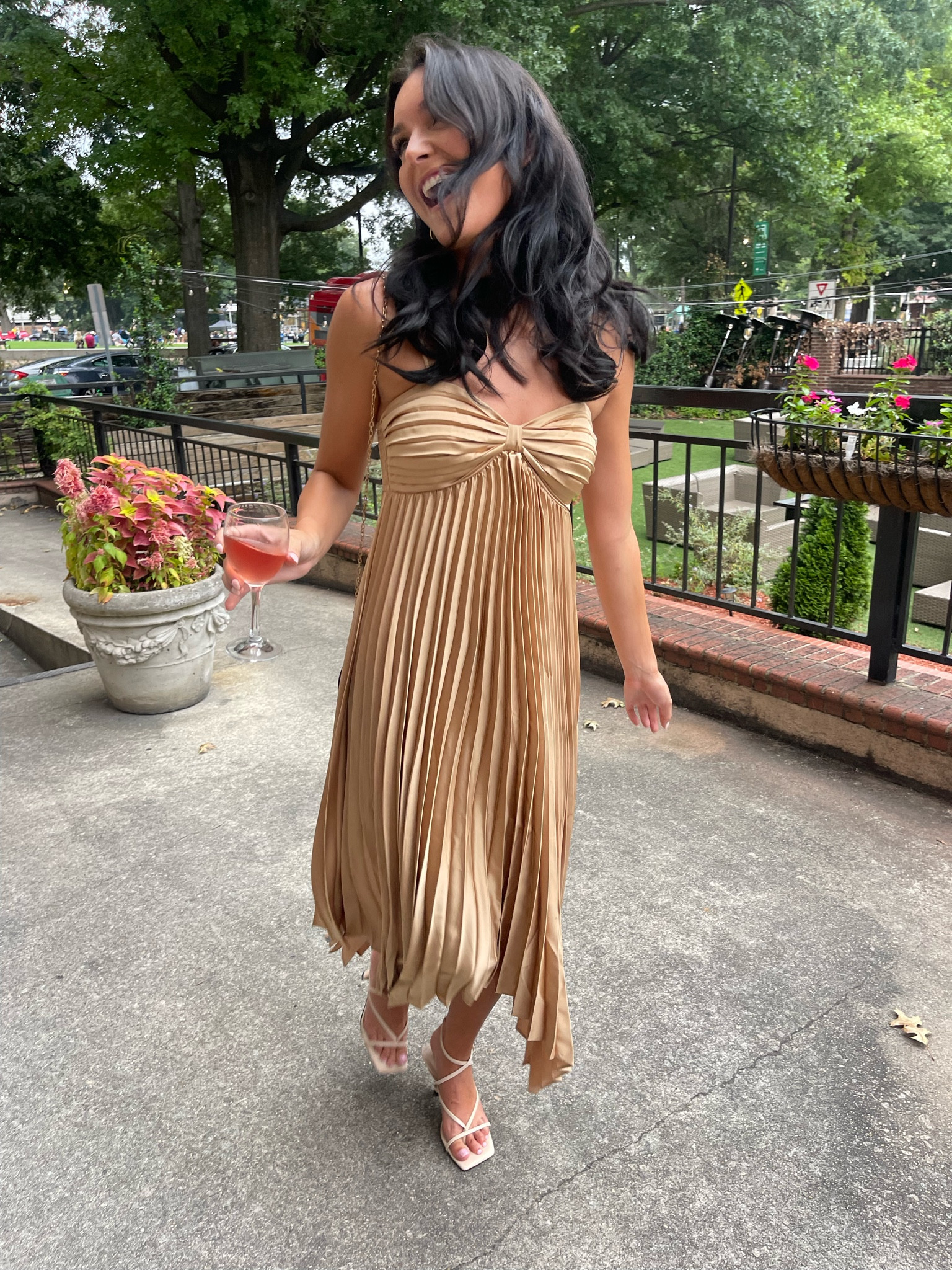 petal and pup 
satin tiered gold dress 
Wedding guest 

#LTKSeasonal #LTKWedding #LTKBeauty