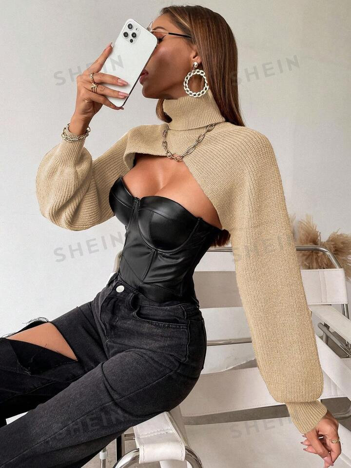 SHEIN SXY Women's High Neck Cropped Sweater Pullover | SHEIN