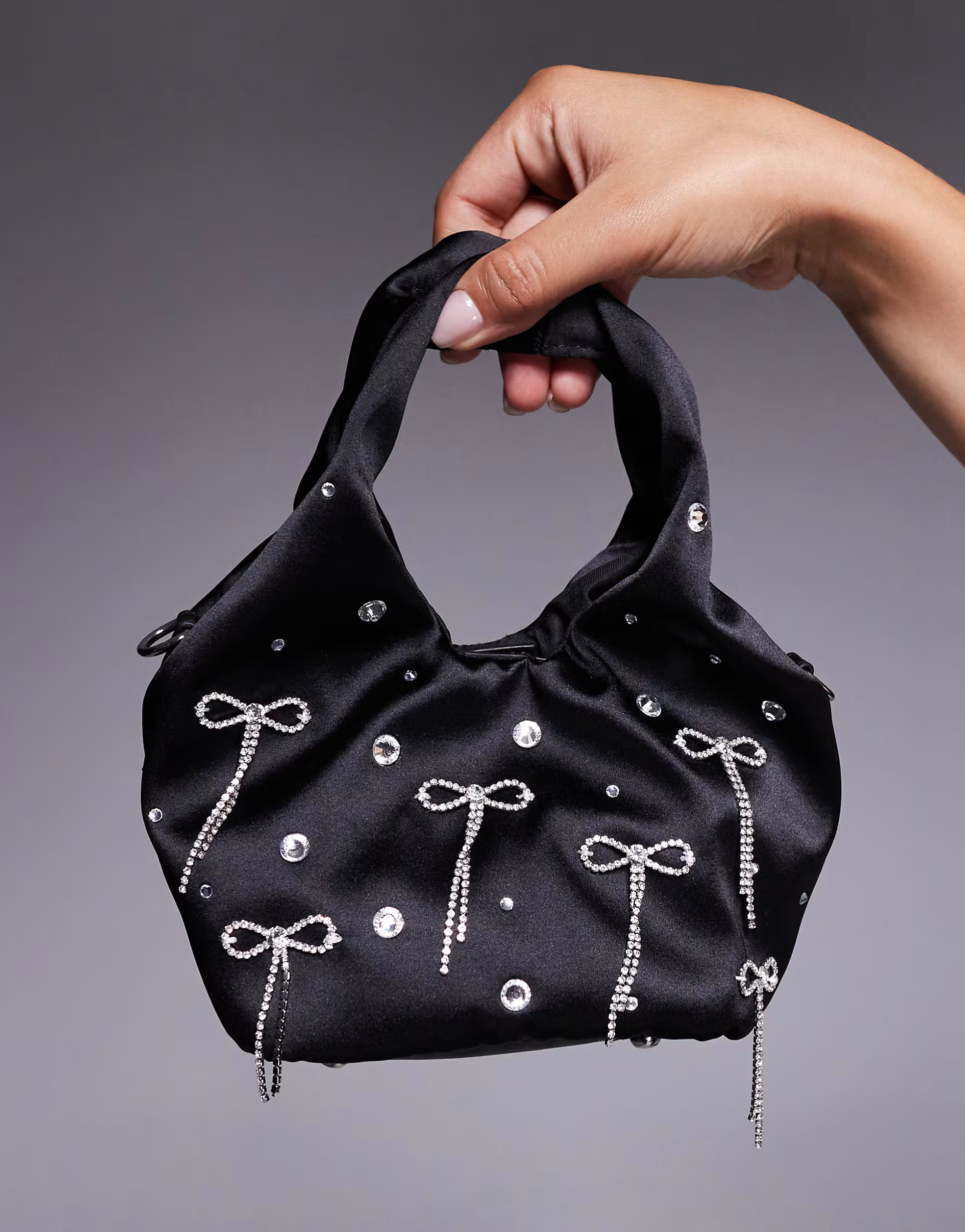 River Island diamante bow grab bag in black | ASOS (Global)