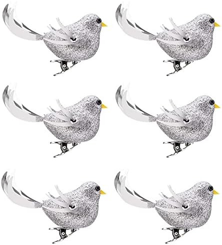 6 Pcs Christmas Artificial Silver Cardinal Bird Christmas Tree Ornament Clip-On Cardinal Bird Orn... | Amazon (US)