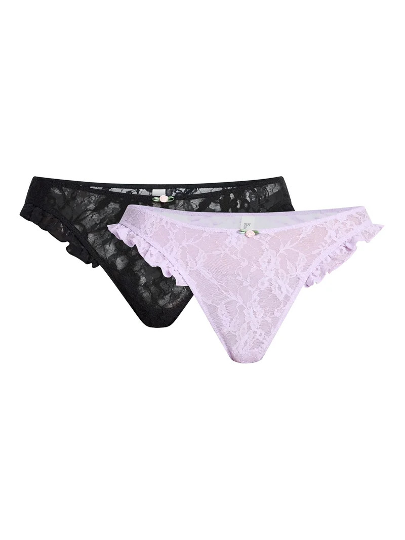 No Boundaries Lace Thong Panties, 2-Pack, Women's XS-XXXL | Walmart (US)