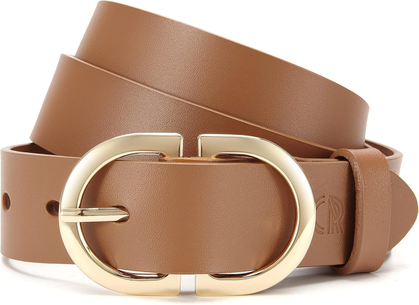 Womens Leather Belts for Jeans Pants - CR 1.3" Width Casual Ladies Belt - Fashion Center Bar Gold... | Amazon (US)