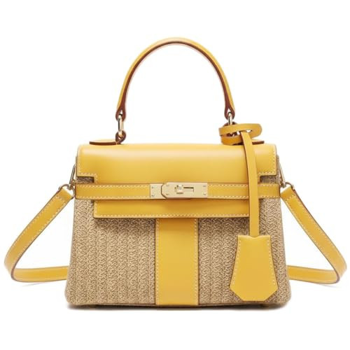 Maycred Straw Woven Women's Purse Vacation Box Handbag, Beach Crossbody Bag,Fashion Summer Shoulder Beach bags (Yellow) | Amazon (US)