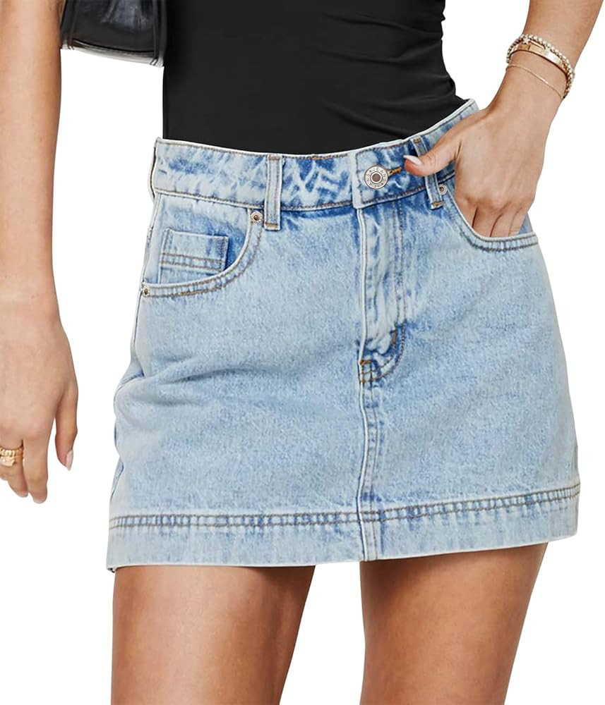 Angerella Skirts for Women Denim Mini Cargo Skirt Mid Rise Button Up Bodycon Y2k Trendy Summer Ca... | Amazon (US)