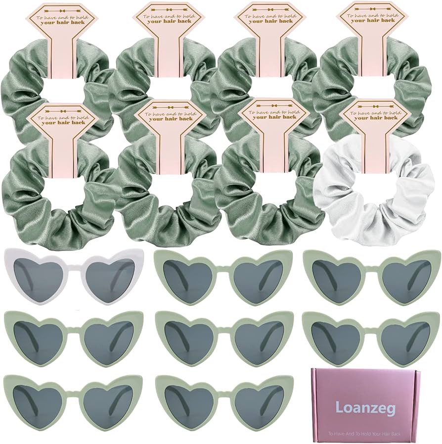 Satin Bridesmaid Scrunchies Bachelorette Hair Ties Set of 8 sunglasses Bridal Shower No Damage Ha... | Amazon (US)