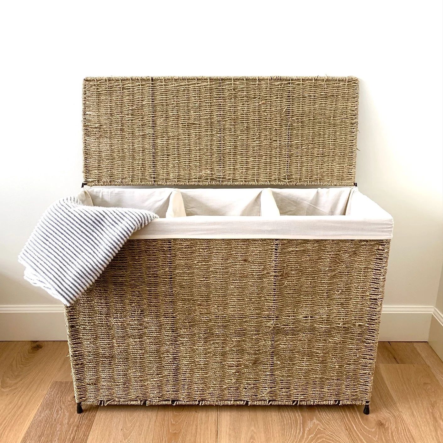 America Basket Company Woven Seagrass Lined 3-section Full-load Hamper - Green | Bed Bath & Beyond