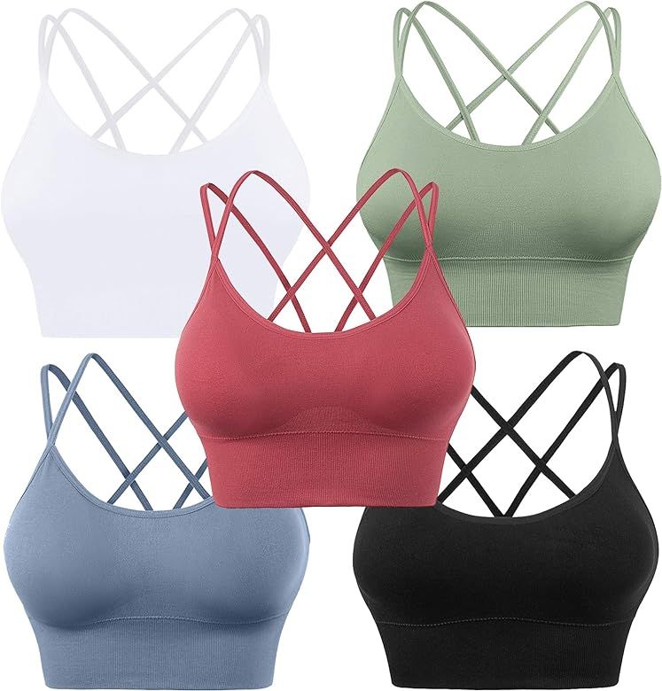 Evercute Cross Back Sport Bras Padded Strappy Criss Cross Cropped Bras for Yoga Workout Fitness Low  | Amazon (US)