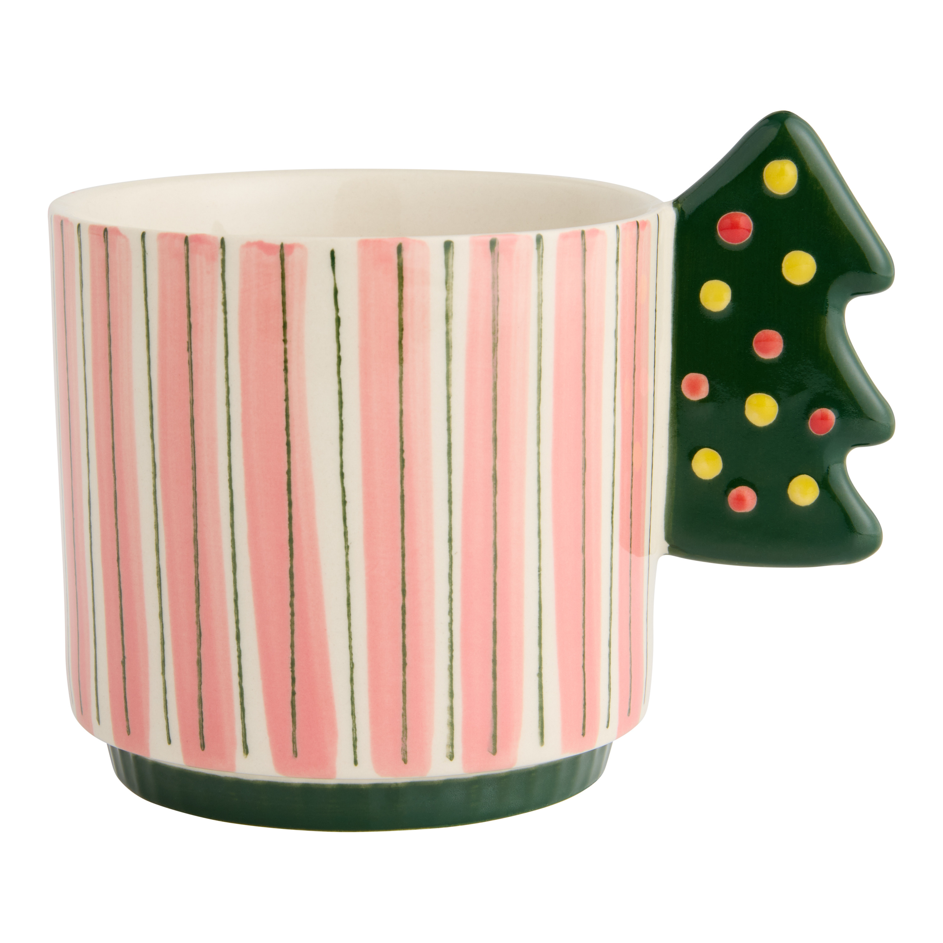 Pink Stripe Hand Painted Ceramic Mug with Tree Handle | World Market