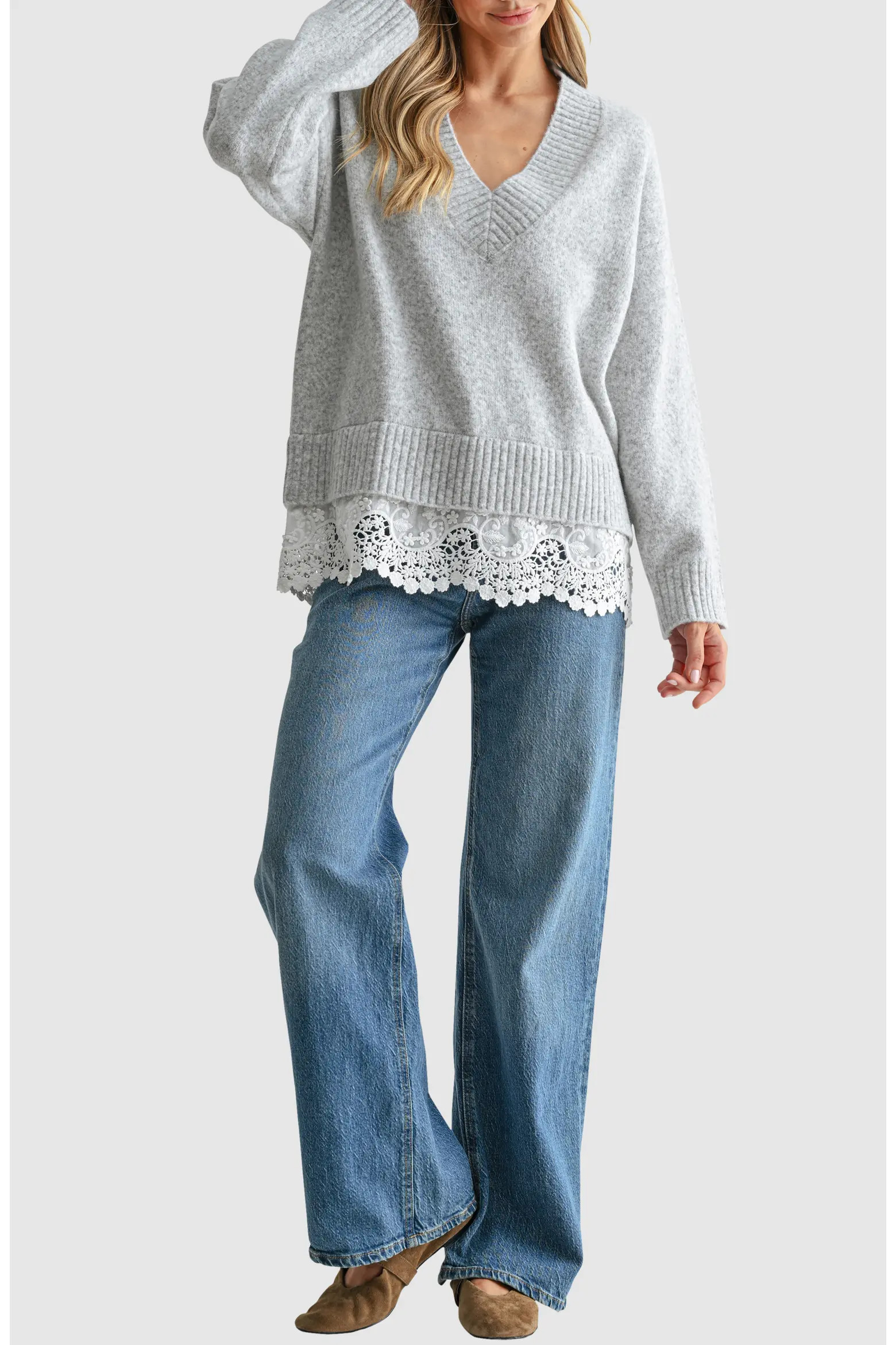 All in Favor Lace Hem V-Neck Sweater (Women) | Nordstrom | Nordstrom