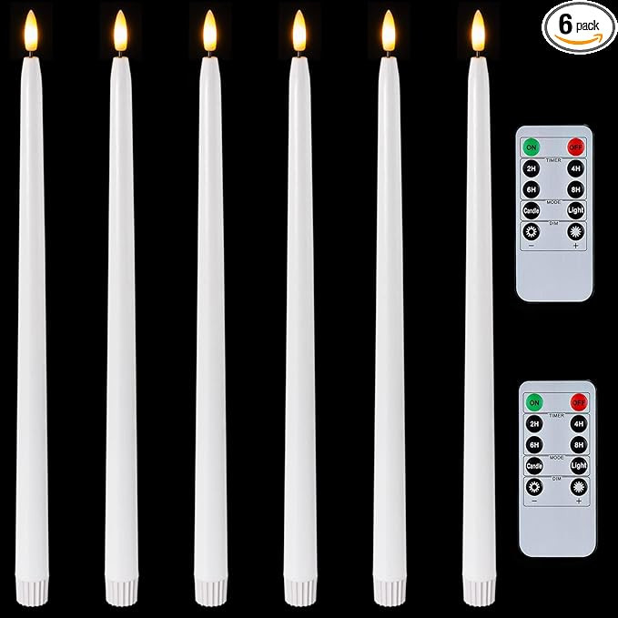 Homemory 15 inches Real Wax Flameless Taper Candles with Remote Timer, 6 Pcs White LED Taper Cand... | Amazon (US)