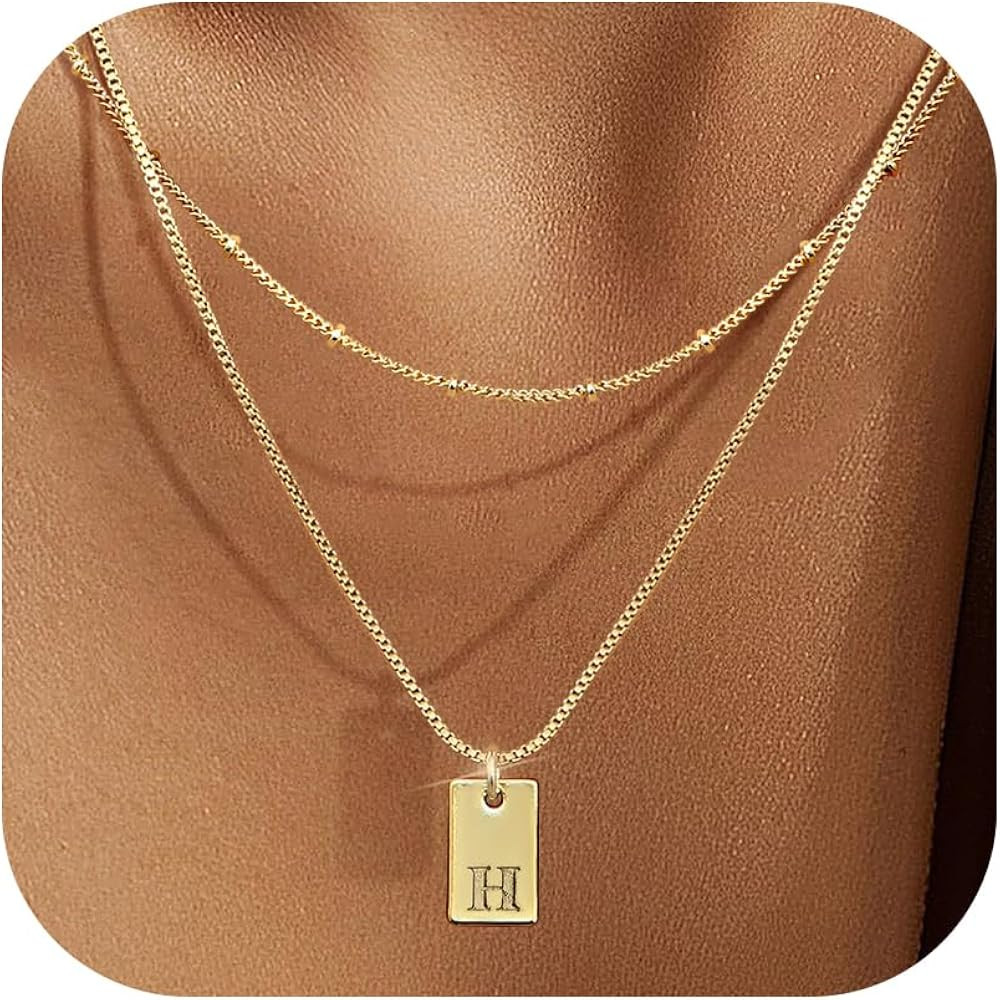 Krfy Layered Initial Necklaces for Women, Dainty 14K Plated Gold Necklace Waterproof, Personalize... | Amazon (US)