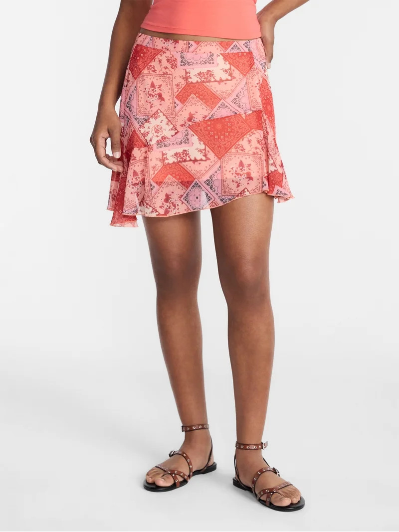 No Boundaries Asymmetrical Flouncy Mini Skirt, Women's XXS-XXL | Walmart (US)